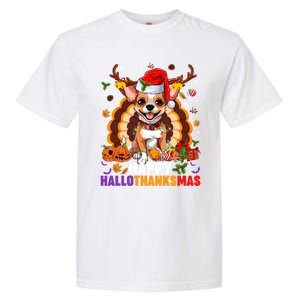 Reindeer Santa Turkey Chihuahua Dog Happy Hallothanksmas Gift Garment-Dyed Heavyweight T-Shirt