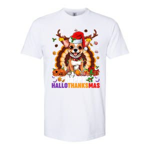 Reindeer Santa Turkey Chihuahua Dog Happy Hallothanksmas Gift Softstyle CVC T-Shirt