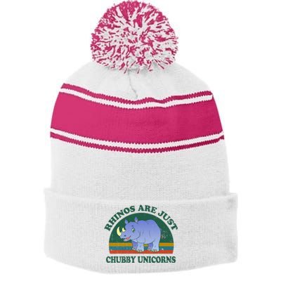 Rhino Save The Rhinos Are Just Chubby Unicorns Stripe Pom Pom Beanie