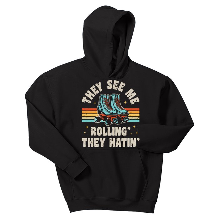 Roller Skating They See Me Rollin They Hatin Skater Skate Kids Hoodie