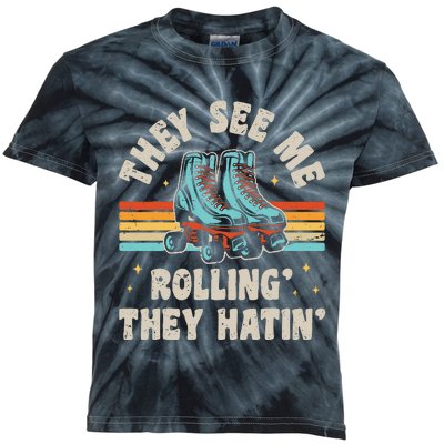 Roller Skating They See Me Rollin They Hatin Skater Skate Kids Tie-Dye T-Shirt