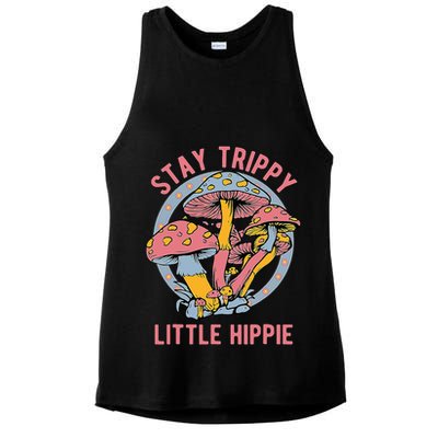 Retro Stay Trippy Little Hippie Groovy Cottagecore Mushroom Ladies PosiCharge Tri-Blend Wicking Tank
