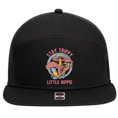 Retro Stay Trippy Little Hippie Groovy Cottagecore Mushroom 7 Panel Mesh Trucker Snapback Hat