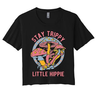 Retro Stay Trippy Little Hippie Groovy Cottagecore Mushroom Crop Top