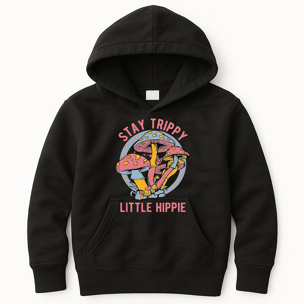 Retro Stay Trippy Little Hippie Groovy Cottagecore Mushroom Kids Hoodie