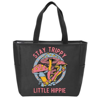Retro Stay Trippy Little Hippie Groovy Cottagecore Mushroom Zip Tote Bag