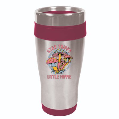 Retro Stay Trippy Little Hippie Groovy Cottagecore Mushroom 16oz Travel Tumbler