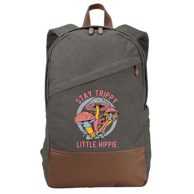 Retro Stay Trippy Little Hippie Groovy Cottagecore Mushroom Cotton Canvas Backpack