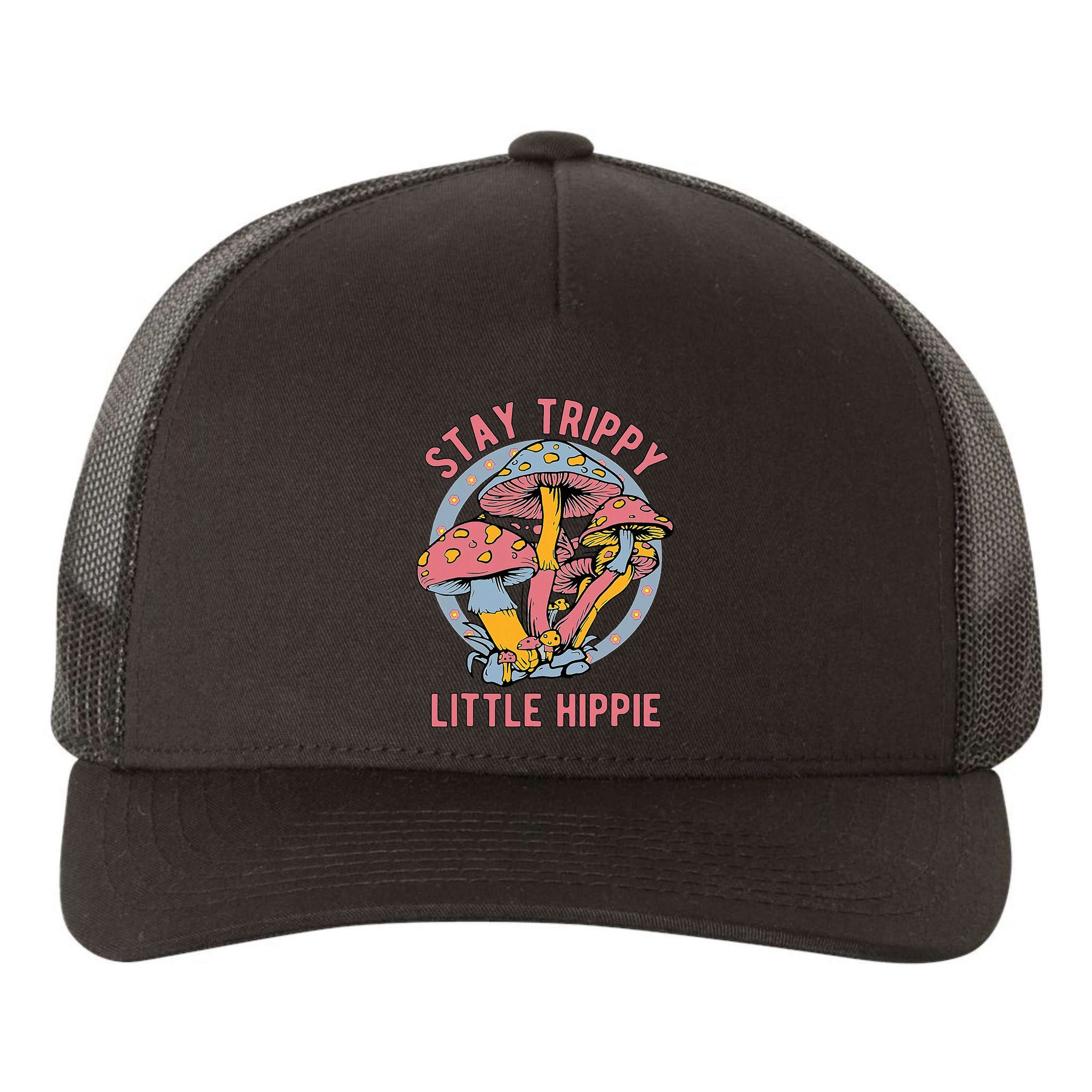 Retro Stay Trippy Little Hippie Groovy Cottagecore Mushroom Yupoong Adult 5-Panel Trucker Hat