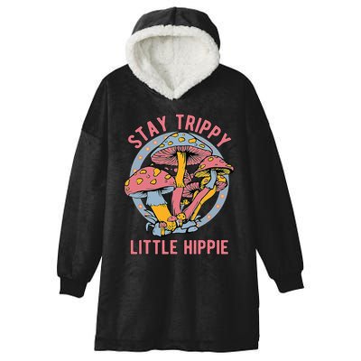 Retro Stay Trippy Little Hippie Groovy Cottagecore Mushroom Hooded Wearable Blanket