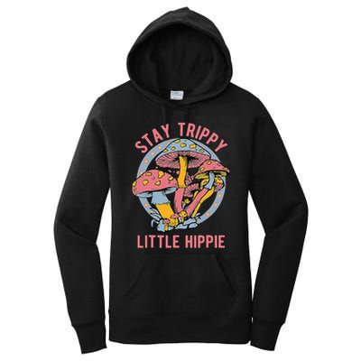 Retro Stay Trippy Little Hippie Groovy Cottagecore Mushroom Women's Pullover Hoodie