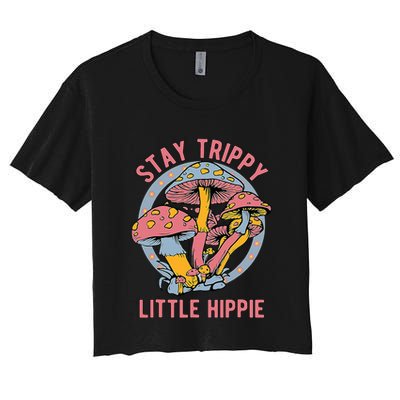 Retro Stay Trippy Little Hippie Groovy Cottagecore Mushroom Crop Top