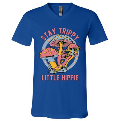 Retro Stay Trippy Little Hippie Groovy Cottagecore Mushroom V-Neck T-Shirt
