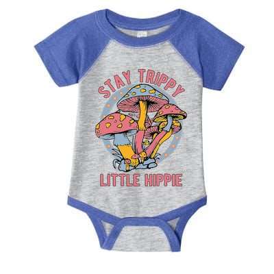 Retro Stay Trippy Little Hippie Groovy Cottagecore Mushroom Infant Baby Jersey Bodysuit