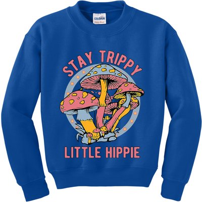 Retro Stay Trippy Little Hippie Groovy Cottagecore Mushroom Kids Sweatshirt