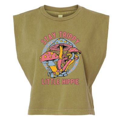 Retro Stay Trippy Little Hippie Groovy Cottagecore Mushroom Garment-Dyed Women's Muscle Tee