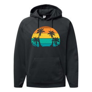 Retro Summer Tropical Beach Performance Fleece Hoodie