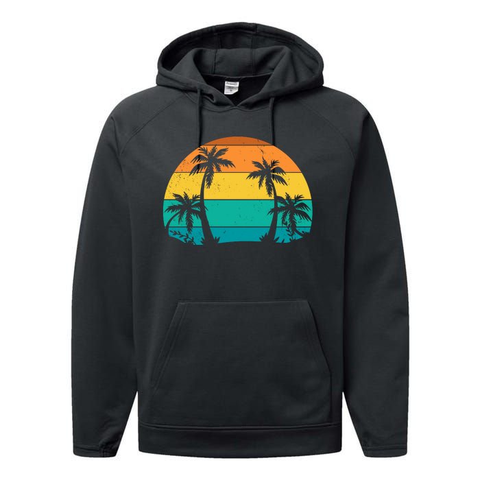 Retro Summer Tropical Beach Performance Fleece Hoodie