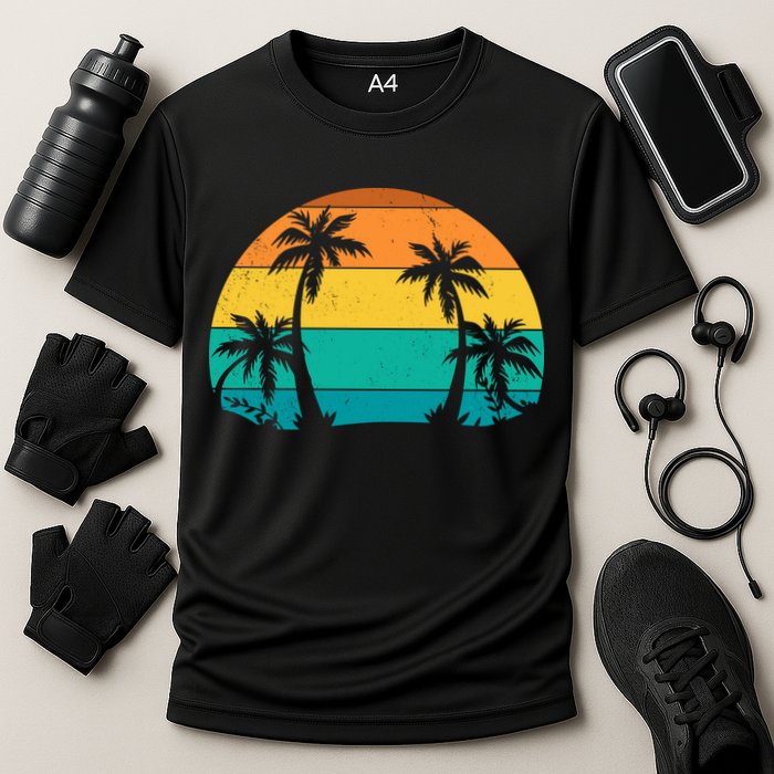 Retro Summer Tropical Beach Cooling Performance Crew T-Shirt