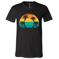 Retro Summer Tropical Beach V-Neck T-Shirt