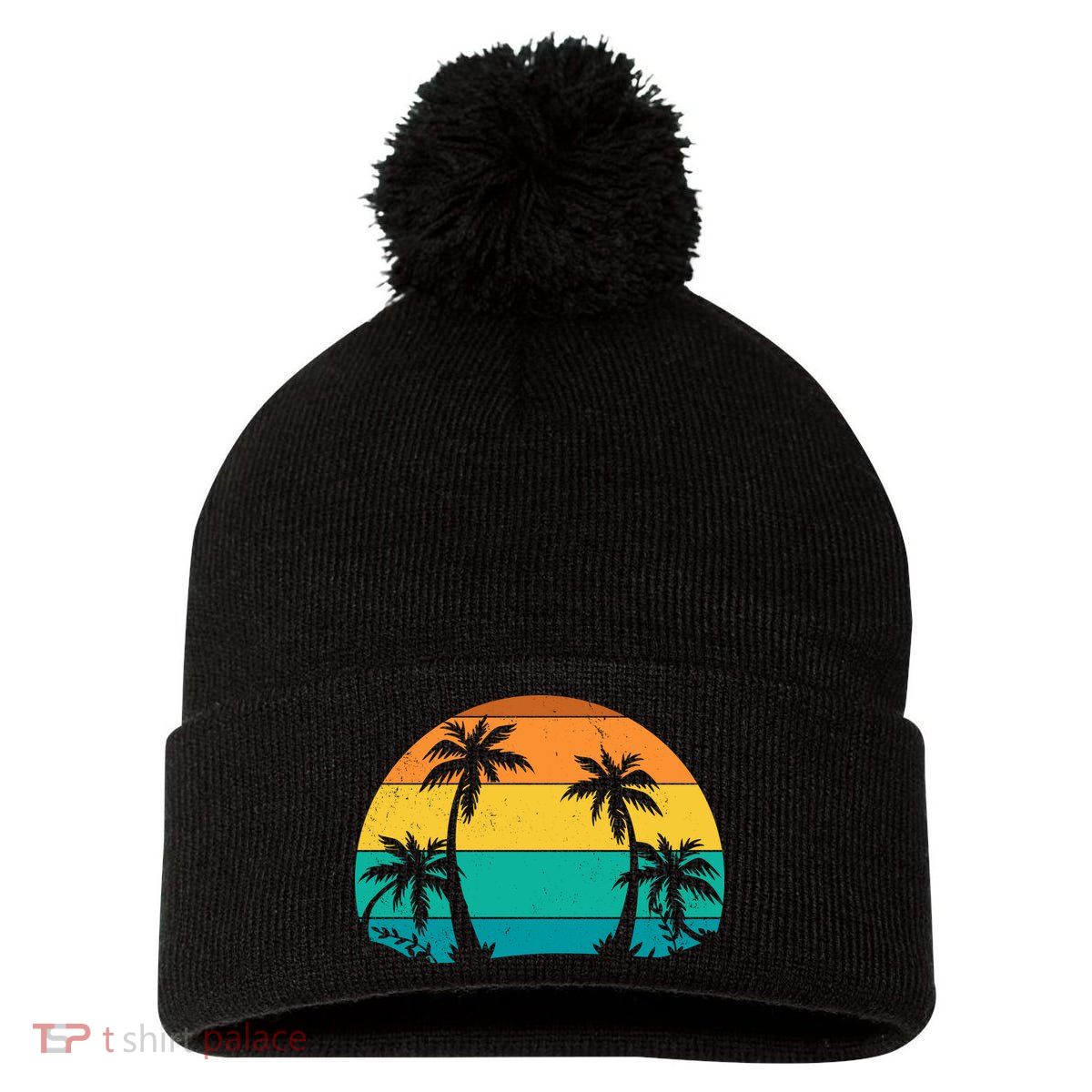 Retro Summer Tropical Beach Pom Pom 12in Knit Beanie