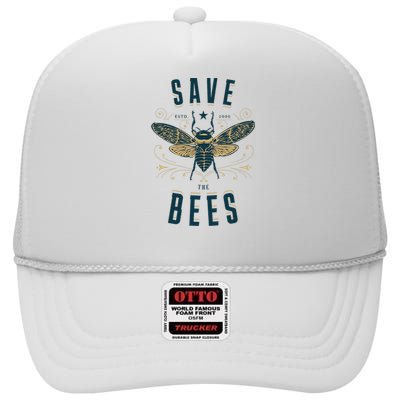 Retro Save The Bees Apiary Bee Beekeeper Earth Day High Crown Mesh Back Trucker Hat