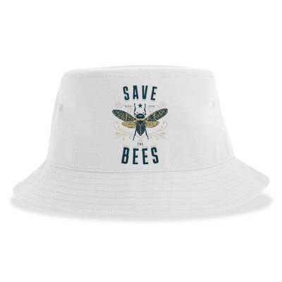 Retro Save The Bees Apiary Bee Beekeeper Earth Day Sustainable Bucket Hat