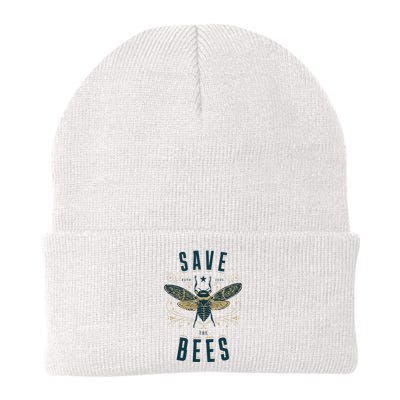 Retro Save The Bees Apiary Bee Beekeeper Earth Day Knit Cap Winter Beanie