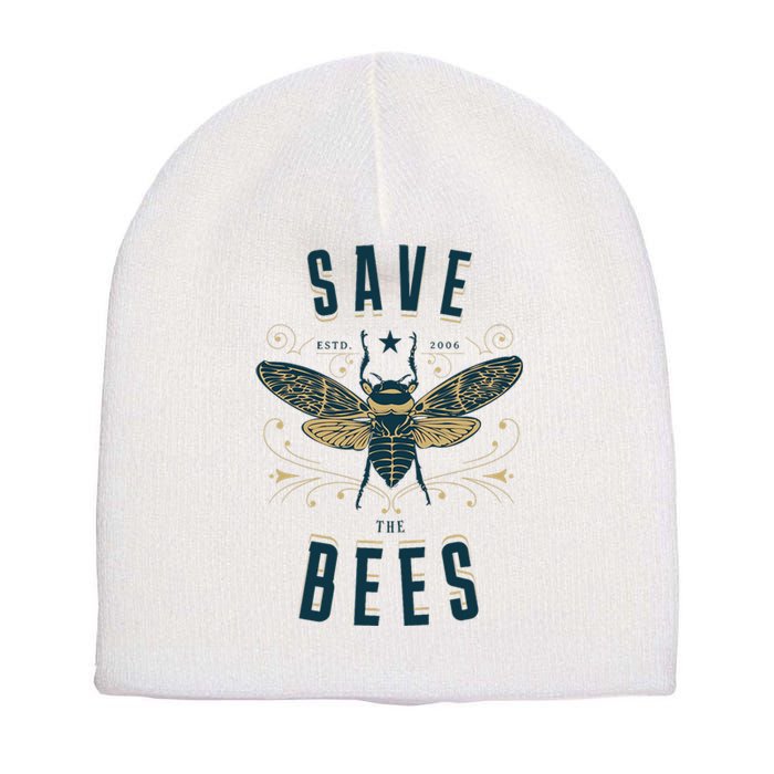 Retro Save The Bees Apiary Bee Beekeeper Earth Day Short Acrylic Beanie