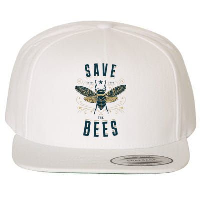 Retro Save The Bees Apiary Bee Beekeeper Earth Day Wool Snapback Cap