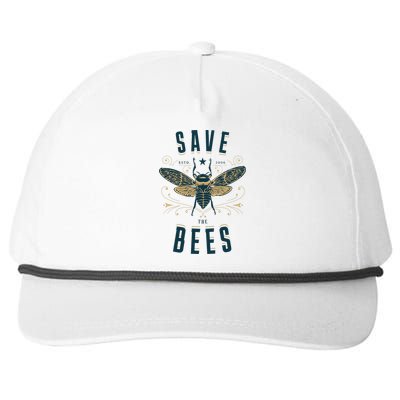 Retro Save The Bees Apiary Bee Beekeeper Earth Day Snapback Five-Panel Rope Hat