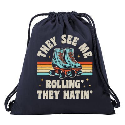 Roller Skating They See Me Rollin' They Hatin' Skater Skate Drawstring Bag