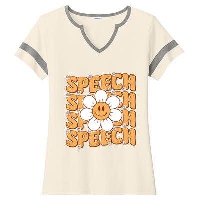 Retro Speech Therapy Speech Language Pathologist Therapist Ladies Halftime Notch Neck Tee