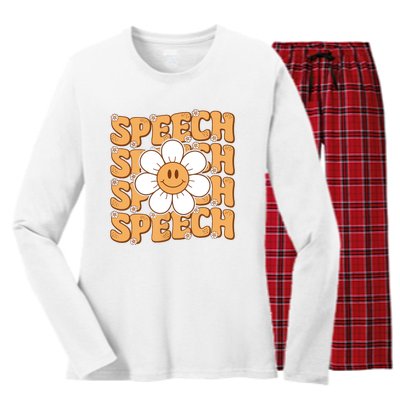 Retro Speech Therapy Speech Language Pathologist Therapist Women's Long Sleeve Flannel Pajama Set 