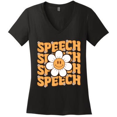 Retro Speech Therapy Speech Language Pathologist Therapist Women's V-Neck T-Shirt