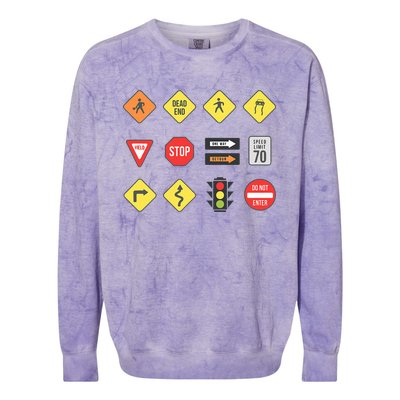 Road Signs Traffic Signs Driving School Sign Examination Colorblast Crewneck Sweatshirt