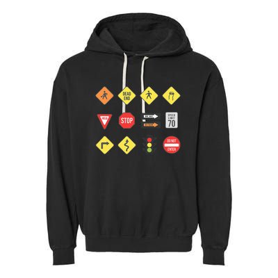 Road Signs Traffic Signs Driving School Sign Examination Garment-Dyed Fleece Hoodie