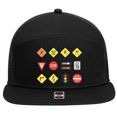 Road Signs Traffic Signs Driving School Sign Examination 7 Panel Mesh Trucker Snapback Hat