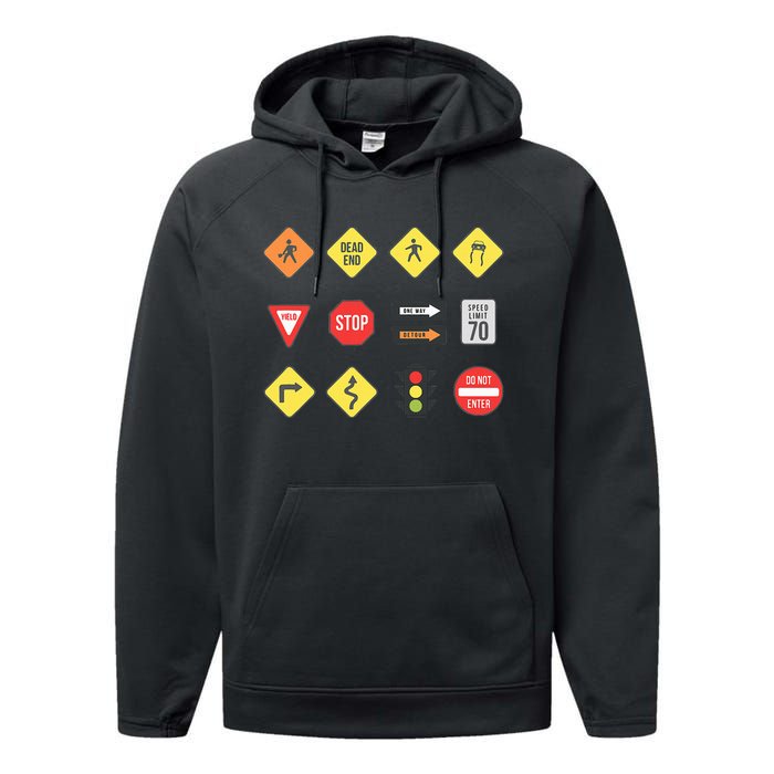 Road Signs Traffic Signs Driving School Sign Examination Performance Fleece Hoodie