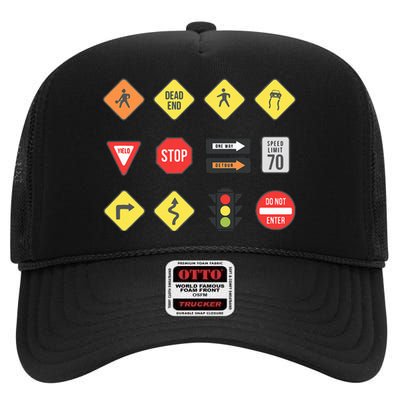 Road Signs Traffic Signs Driving School Sign Examination High Crown Mesh Back Trucker Hat