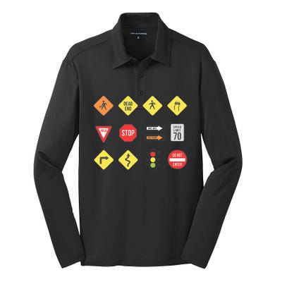 Road Signs Traffic Signs Driving School Sign Examination Silk Touch Performance Long Sleeve Polo