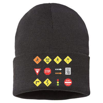 Road Signs Traffic Signs Driving School Sign Examination Sustainable Knit Beanie