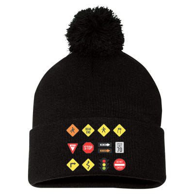 Road Signs Traffic Signs Driving School Sign Examination Pom Pom 12in Knit Beanie