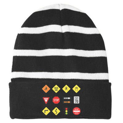 Road Signs Traffic Signs Driving School Sign Examination Striped Beanie with Solid Band