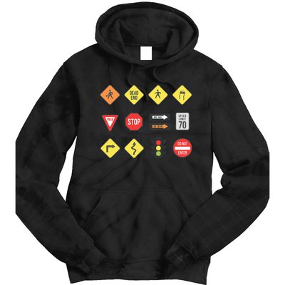 Road Signs Traffic Signs Driving School Sign Examination Tie Dye Hoodie