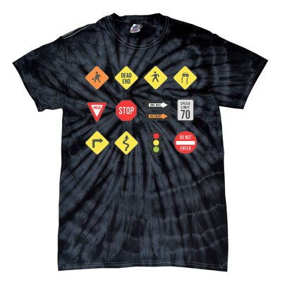 Road Signs Traffic Signs Driving School Sign Examination Tie-Dye T-Shirt