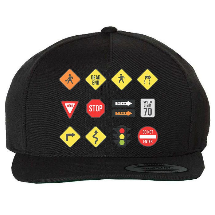 Road Signs Traffic Signs Driving School Sign Examination Wool Snapback Cap