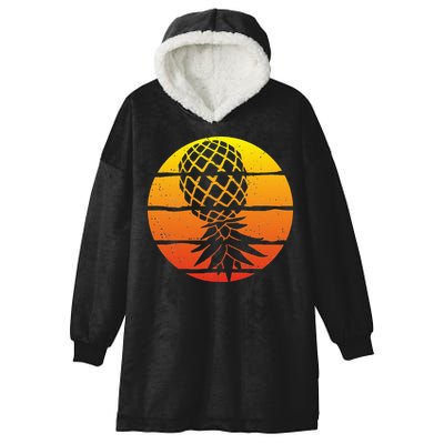 Retro Sunset Upside Down Pineapple Swinger Hooded Wearable Blanket