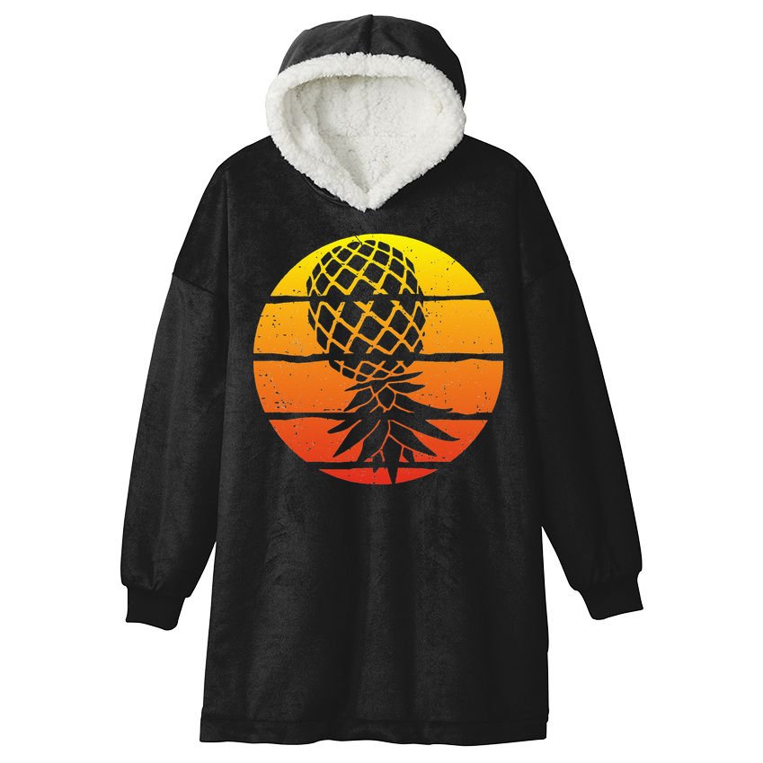 Retro Sunset Upside Down Pineapple Swinger Hooded Wearable Blanket
