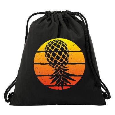 Retro Sunset Upside Down Pineapple Swinger Drawstring Bag